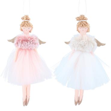 GISELA GRAHAM PINK/WHITE FABRIC FAIRIES W FAUX FUR TOP