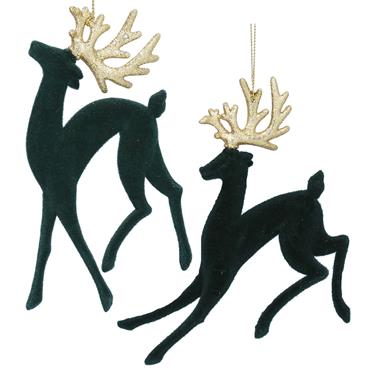 GISELA GRAHAM ACRYLIC REINDEER 17CM GREEN FLOCK