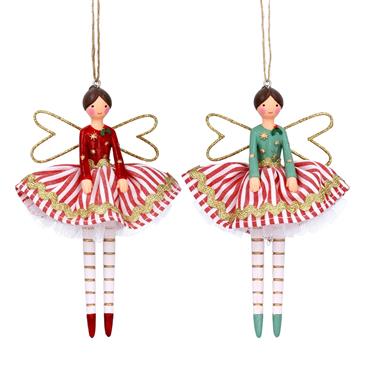 GISELA GRAHAM RESIN HANGING DEC 14CM RED/GREEN/WHITE STRIPE