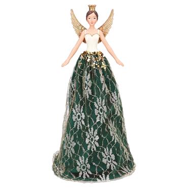 GISELA GRAHAM RESIN/VELVET/LACE FAIRY TREE TOPPER GREEN
