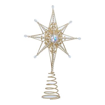 GISELA GRAHAM GOLD TREE TOP STAR W ACRYLIC BEADING & CLEAR