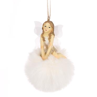 FLORALSILK RESIN FAIRY ON POM BALL 9CM