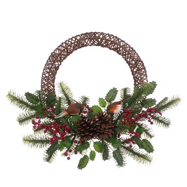 FLORALSILK PINE W/BERRY & ROBIN WREATH
