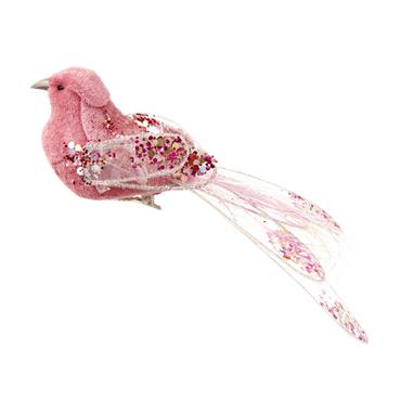 PREMIER DECORATIONS PINK GLITTER FEATHER BIRD W/SEQUINS