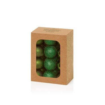 PREMIER DECORATIONS DARK GREEN MULTI FINISH SHATTERPROOF BAUBLES X 24