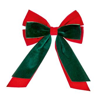 PREMIER DECORATIONS 30CM RED AND EMERALD GREEN VELOUR BOW W/CLIP
