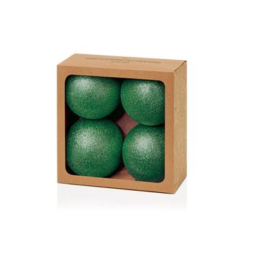 PREMIER DECORATIONS DARK GREEN GLITTER SHATTERPROOF BAUBLES X 4