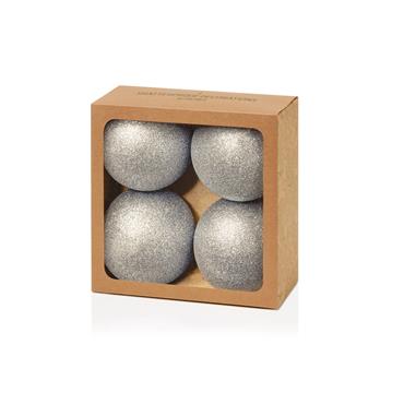 PREMIER DECORATIONS SILVER GLITTER SHATTERPROOF BAUBLES