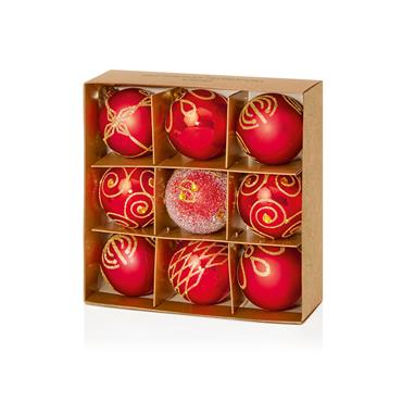 PREMIER DECORATIONS RED DECORATED SHATTERPROOF BAUBLES X 9