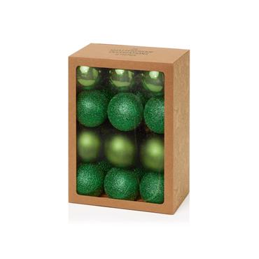 PREMIER DECORATIONS DARK GREEN MULTI FINISH SHATTERPROOF BAUBLES X 24