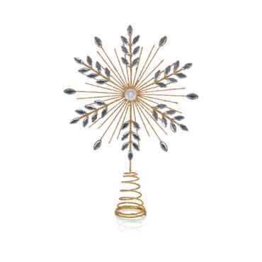 PREMIER DECORATIONS CHAMPAGNE GOLD WIRE SNOWFLAKE W/SILVER JEWELS TREE TOPPER