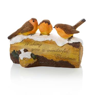 PREMIER DECORATIONS ROBINS ON LOG ORNAMENT