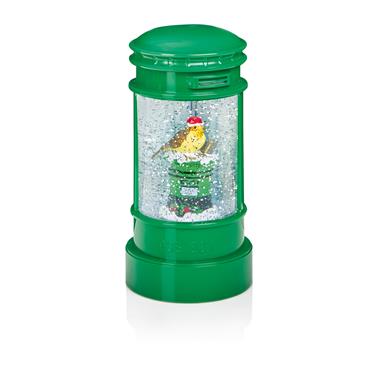 PREMIER DECORATIONS LIT GREEN POST BOX W/ROBIN SCENE WATER SPINNER