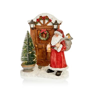 PREMIER DECORATIONS LIT POLYRESIN SANTA SCENE AT THE FRONT DOOR W/ TREE