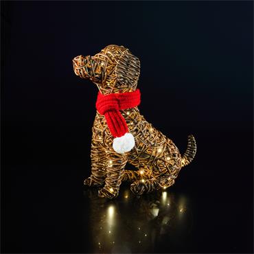 NOMA 44CM BROWN WICKER SITTING DOG WITH 60 LEDS