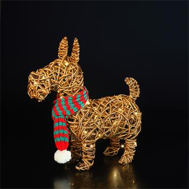 NOMA 44CM BROWN WICKER SCOTTIE DOG WITH 60 LEDS