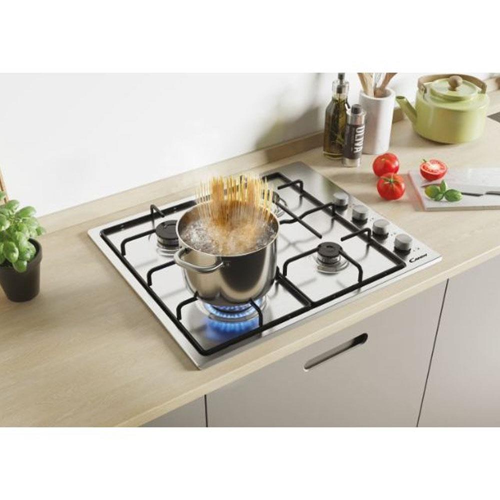 Candy 60cm 4 Ring Gas Hob Stainless Steel CHW6LX Heavins.ie