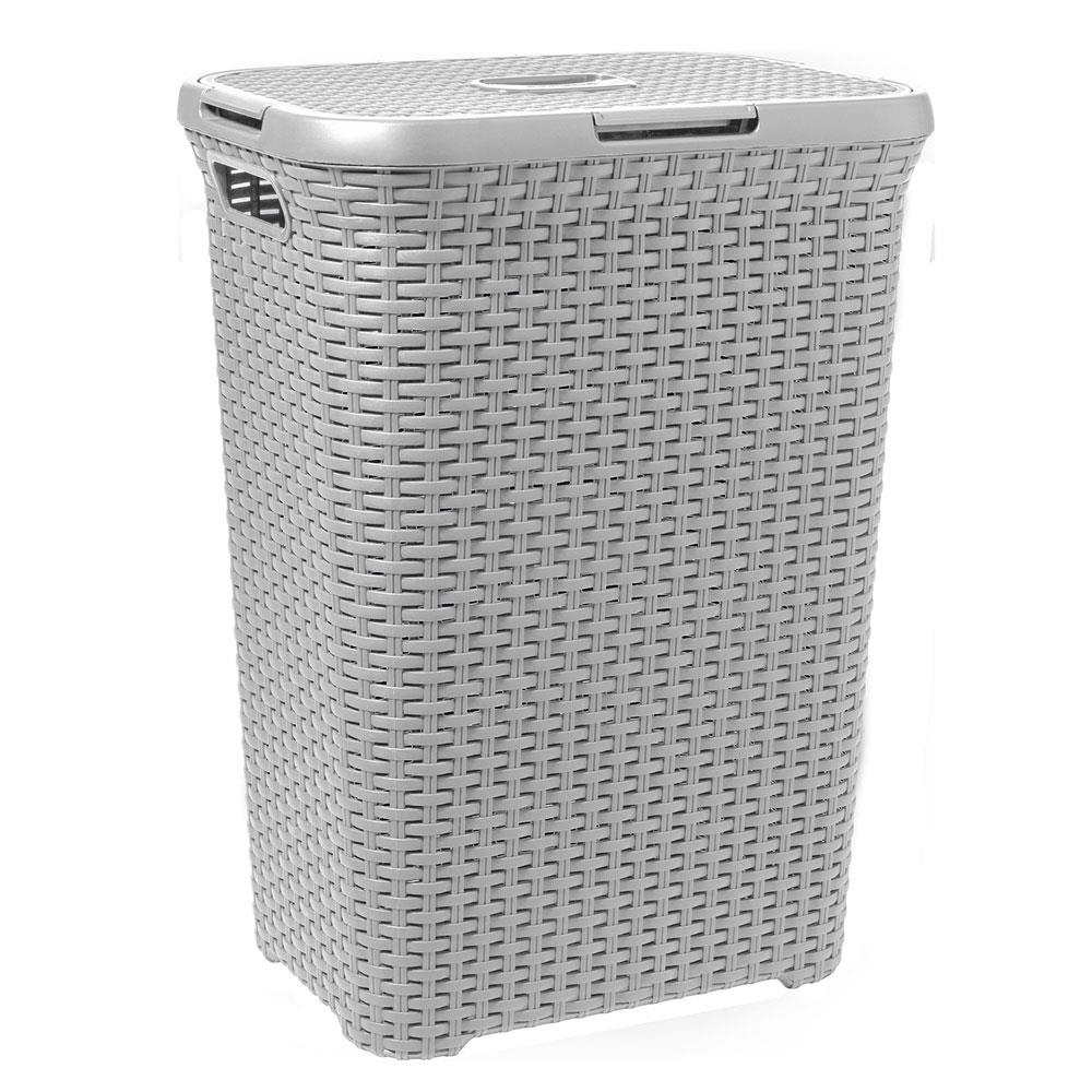 Curver 60L Rattan Laundry Hamper Basket Grey CUR246440 Heavins.ie