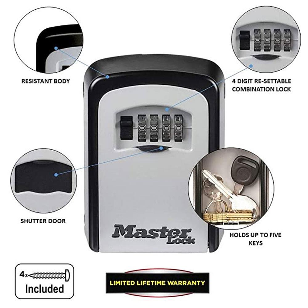 Masterlock Standard Wall Mounted Key Lock Box (Up To 3 Keys) Black