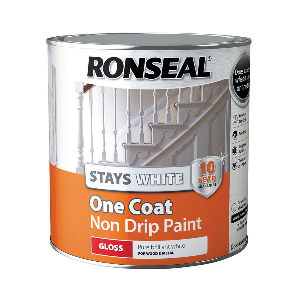 Ronseal 2.5 Litre Stays White One Coat Gloss Paint White 37517 Heavins Euronics Topline