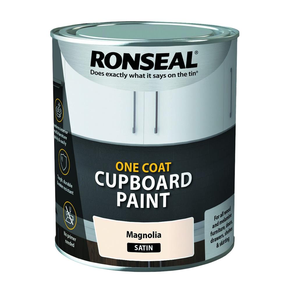 Ronseal Water Based One Coat Cupboard Paint 750ml Magnolia Satin