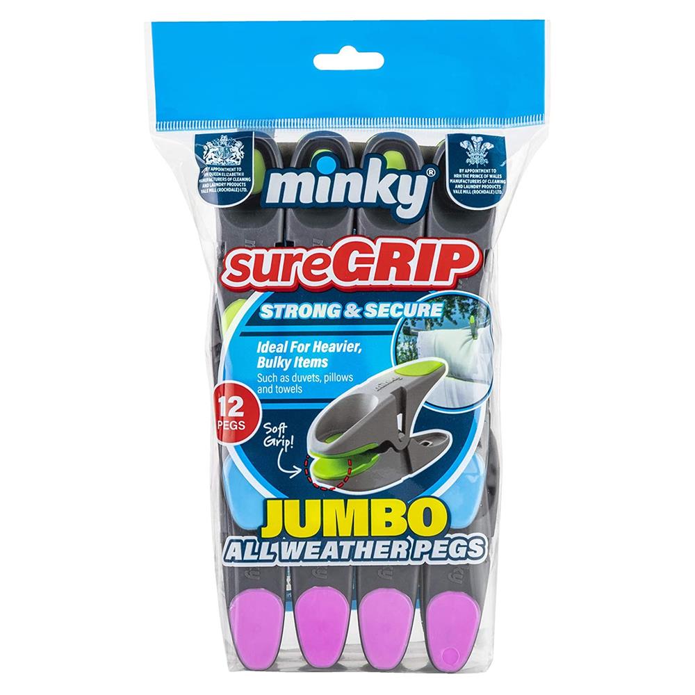 Minky Sure Grip Jumbo Clothes Pegs 12 Pack MNK322549 Heavins.ie