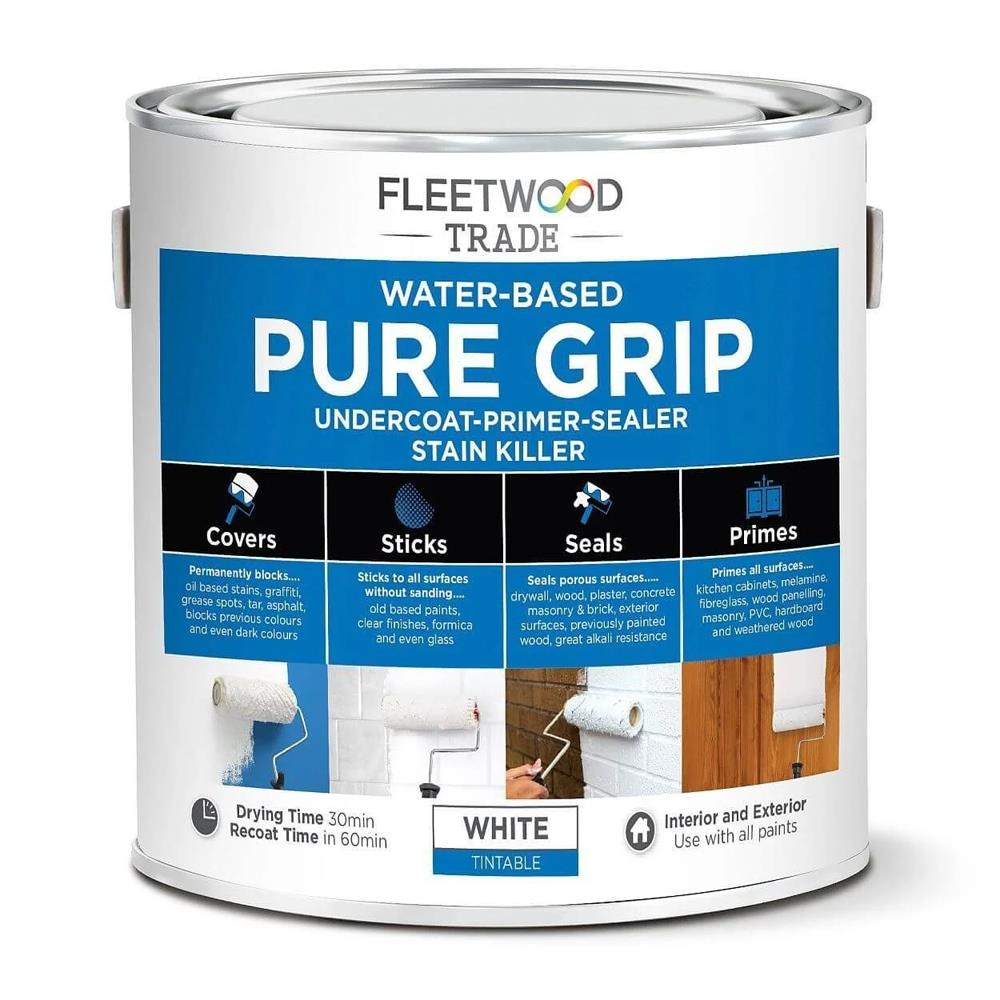 Fleetwood Pure Grip Water Based Primer Sealer Undercoat 1 Litre White PPGW01BW Heavins.ie