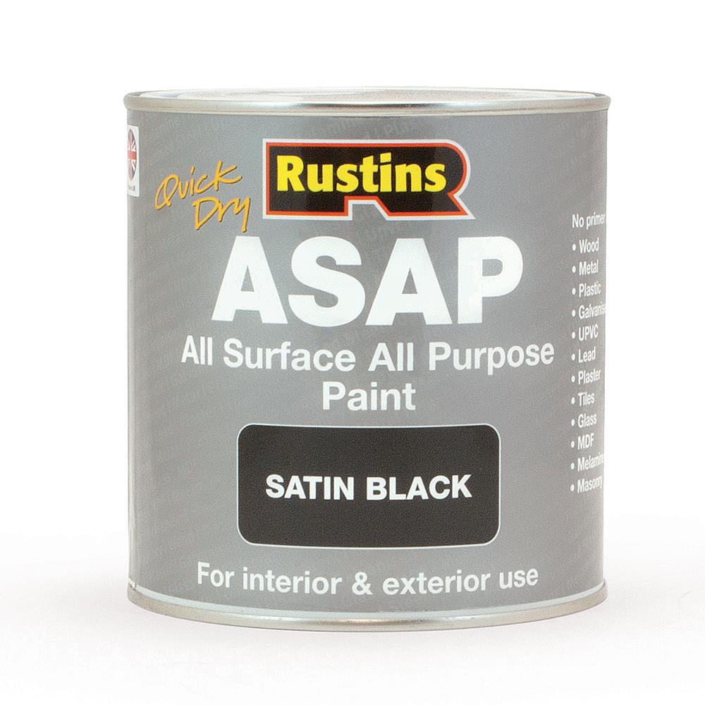 Rustins 1 Litre ASAP All Surface All Purpose Paint Satin Black R480113 Heavins.ie