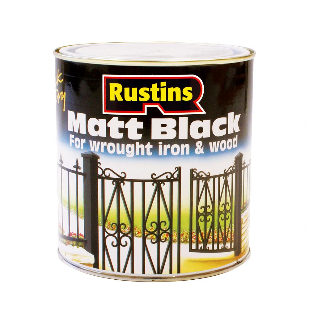 Rustins 500ml Matt Wood & Metal Paint Black R900010 Topline