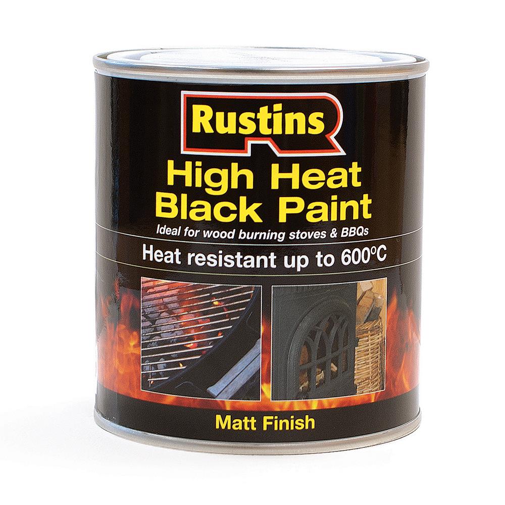 Rustins 500ml High Heat Paint for Stoves & BBQs Matt Black R800107