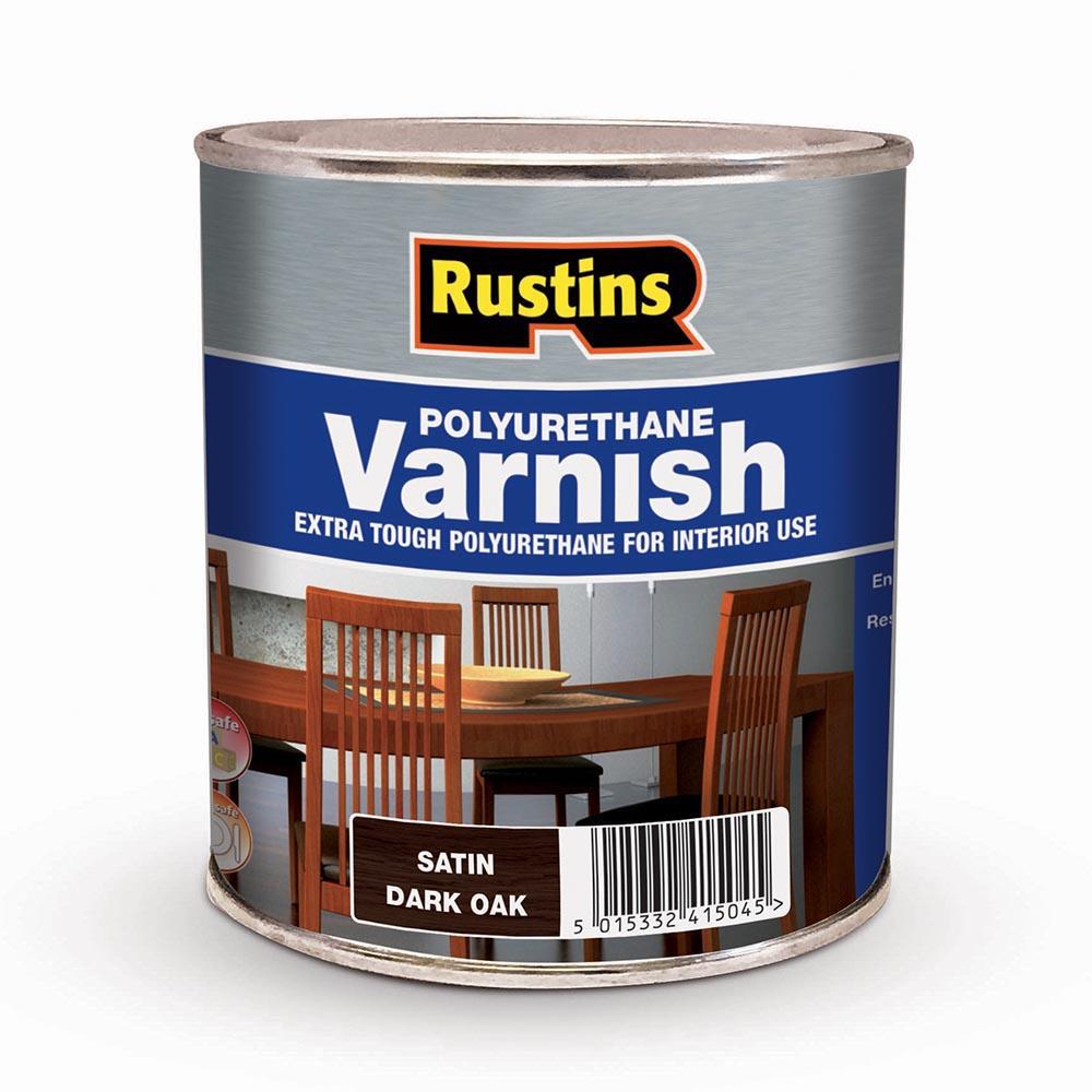 Rustins 500Ml Polyurethane Satin Varnish Dark Oak R420002 Heavins.ie