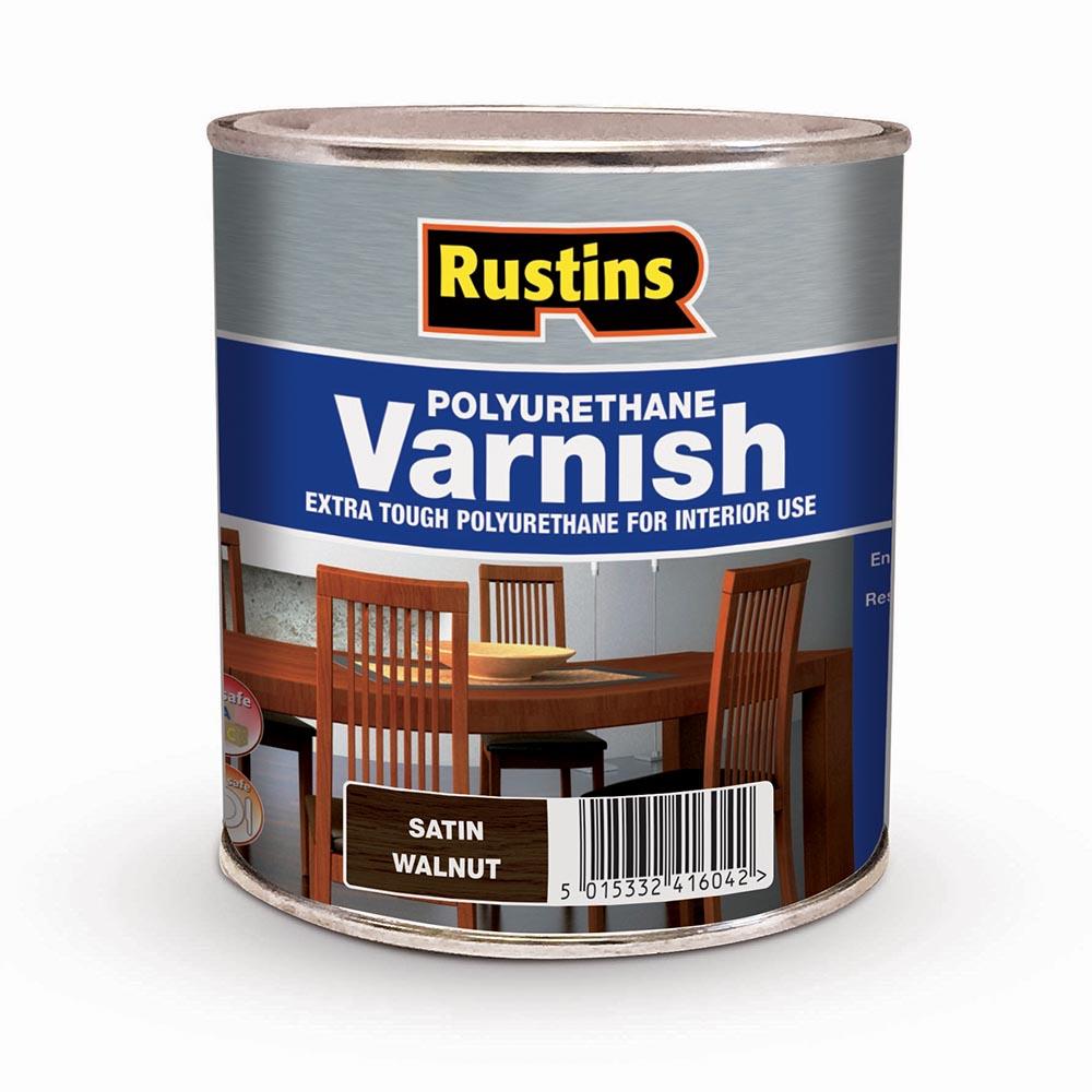 Rustins 500ml Polyurethane Satin Varnish Walnut R436008 Heavins.ie