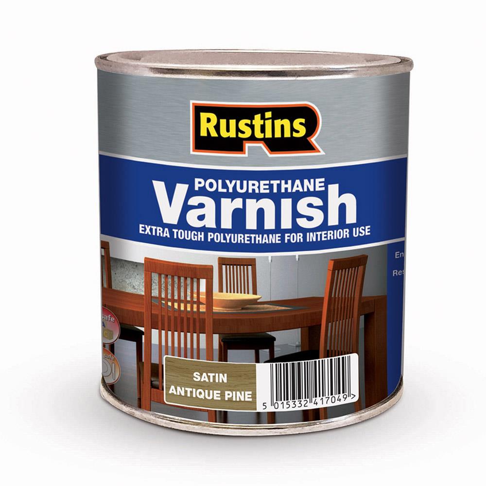 Rustins 500ml Polyurethane Satin Varnish Antique Pine R436024