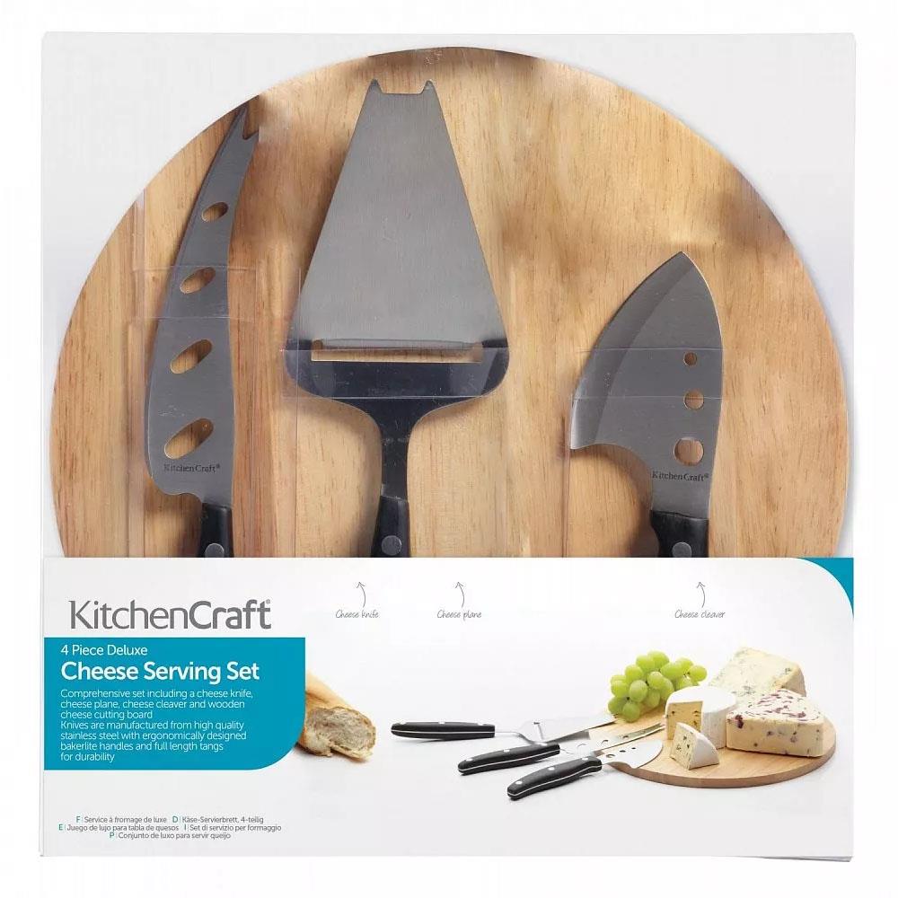Kitchencraft Cheese Serving Set With Board and 3 Cheese Servers