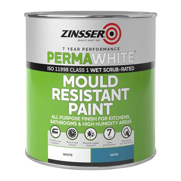 Zinsser Perma White Mould Resistant Paint Interior 2.5 Litre Satin White ZN610344 Heavins.ie