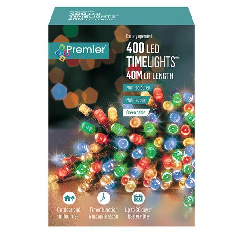 Premier 400 LED Battery Christmas Lights with Timer Multi Coloured