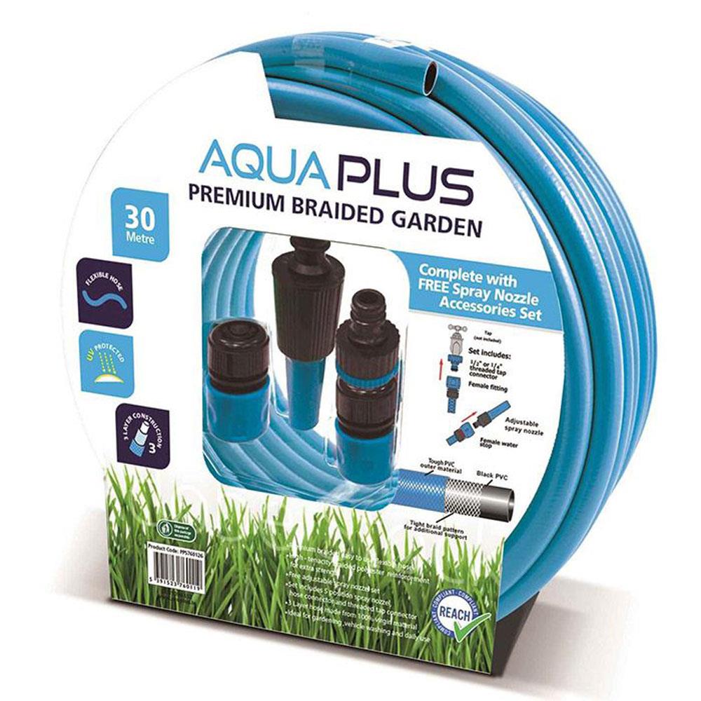 Aquaplus 30 metre Premium Braided Garden Hose with Fittings PPS760126