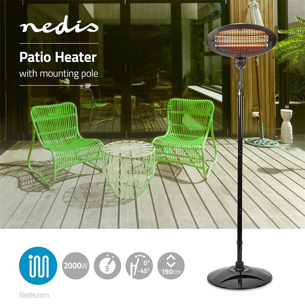 Nedis 2kw Free Standing Electric Patio Heater 190cm HTPA120EBK