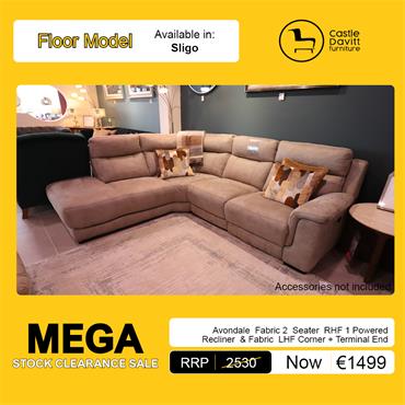 Avondale Fabric 2 Seater RHF 1 Powered Recliner & Fabric LHF Corner +Terminal End