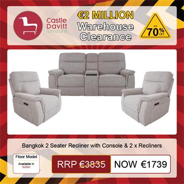 Bangkok 2 Seater Recliner with Console & 2 x Recliners