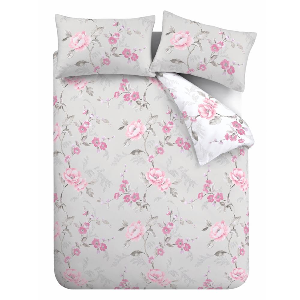 FLORAL TRAIL PINK & GREY DOUBLE DUVET SET Castle Davitt Furniture