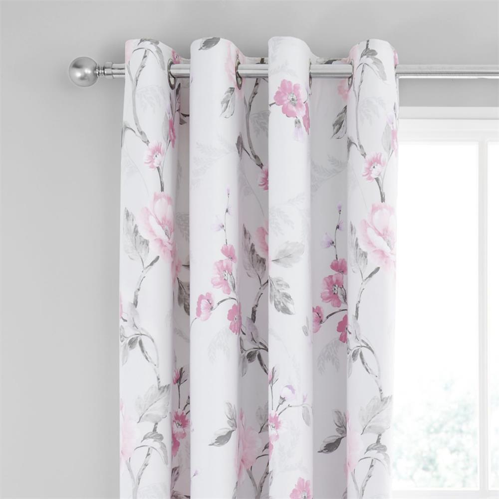 FLORAL TRAIL PINK & GREY CURTAINS 66X72 INCH Castle Davitt Furniture