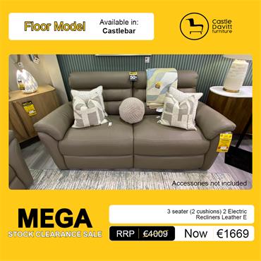 Colombo 3 seater (2 cushions) 2 Electric Recliners Leather E