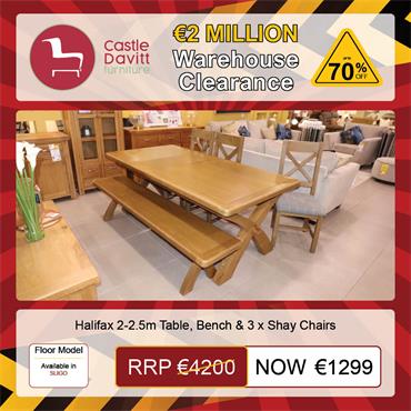 Halifax 2-2.5m Table, Bench & 3 x Shay Chairs