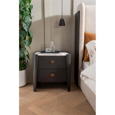 Rhea Bedside Table 2 Drawer Ebony