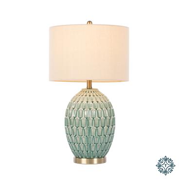 GEMMA CERAMIC LAMP GEOMETRIC PATTERN AQUA