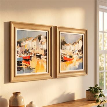 FRAMED PRINT HARBOUR GLOW/GOLDEN COVE 50X50CM