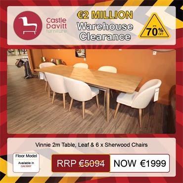 Vinnie 2m Table, Leaf & 6 x Sherwood Chairs