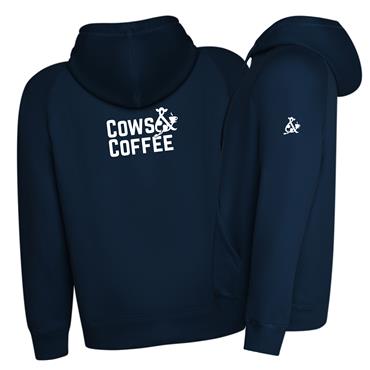 Womens Cows & Coffee Navy Hoodie Embroidered