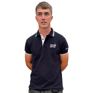 Men's - Cows & Coffee - Embroidered Navy Polo T-Shirt